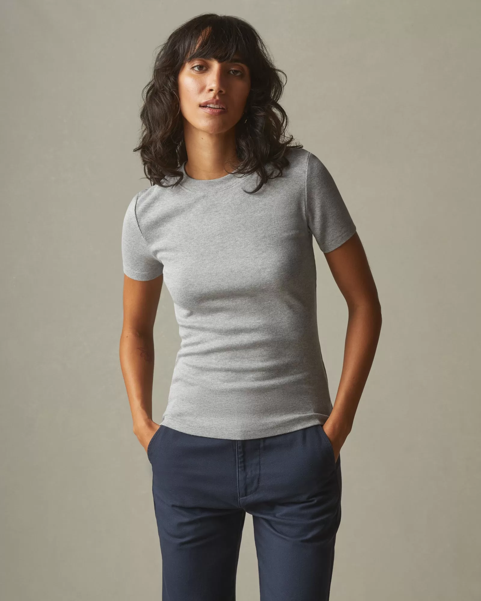 Stretch Rib Crew Tee - Heather Grey