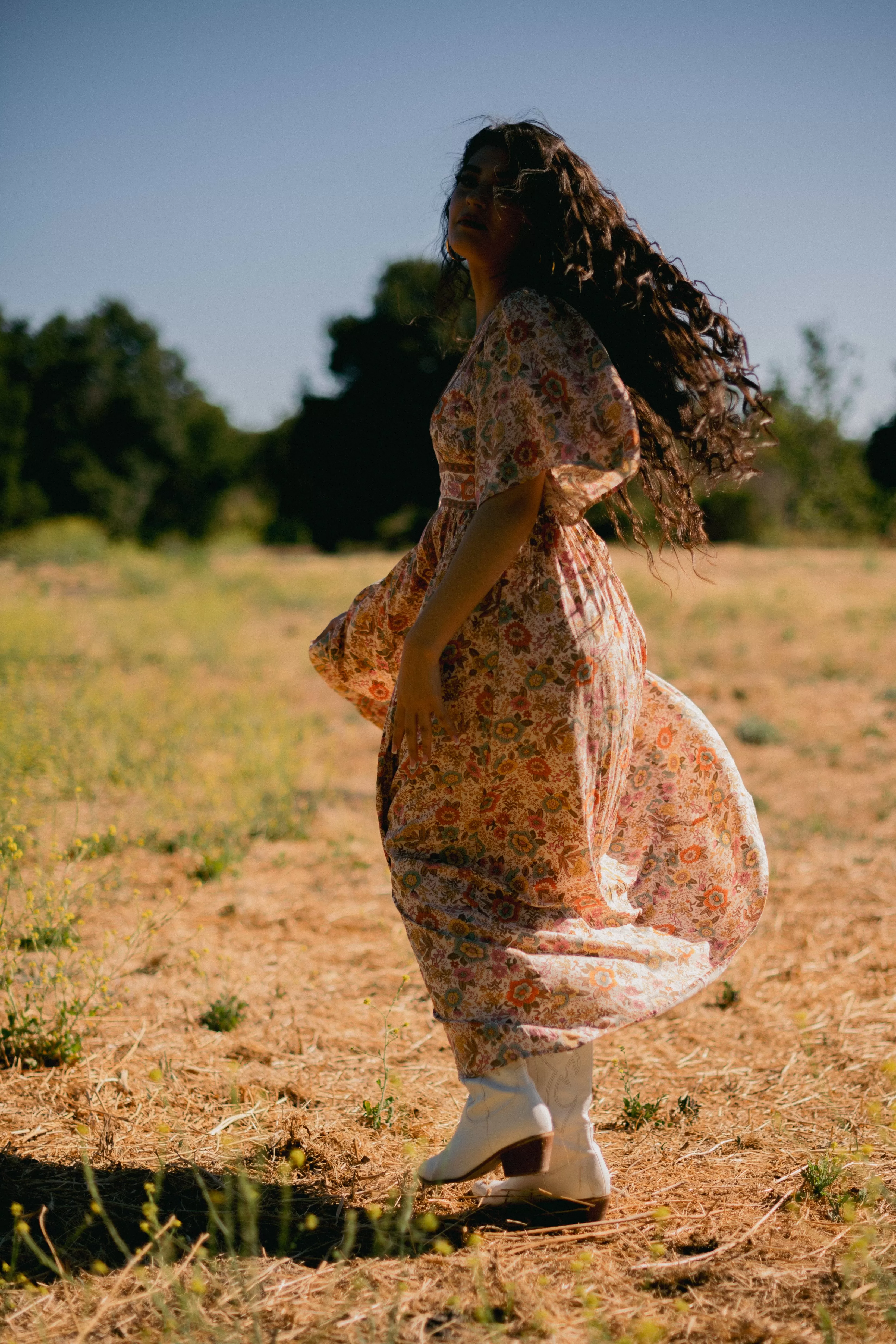 Swing and Sway Flowy Butterfly Sleeve Floral Dress - Clay/Multi