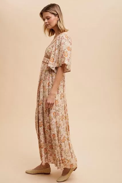 Swing and Sway Flowy Butterfly Sleeve Floral Dress - Clay/Multi