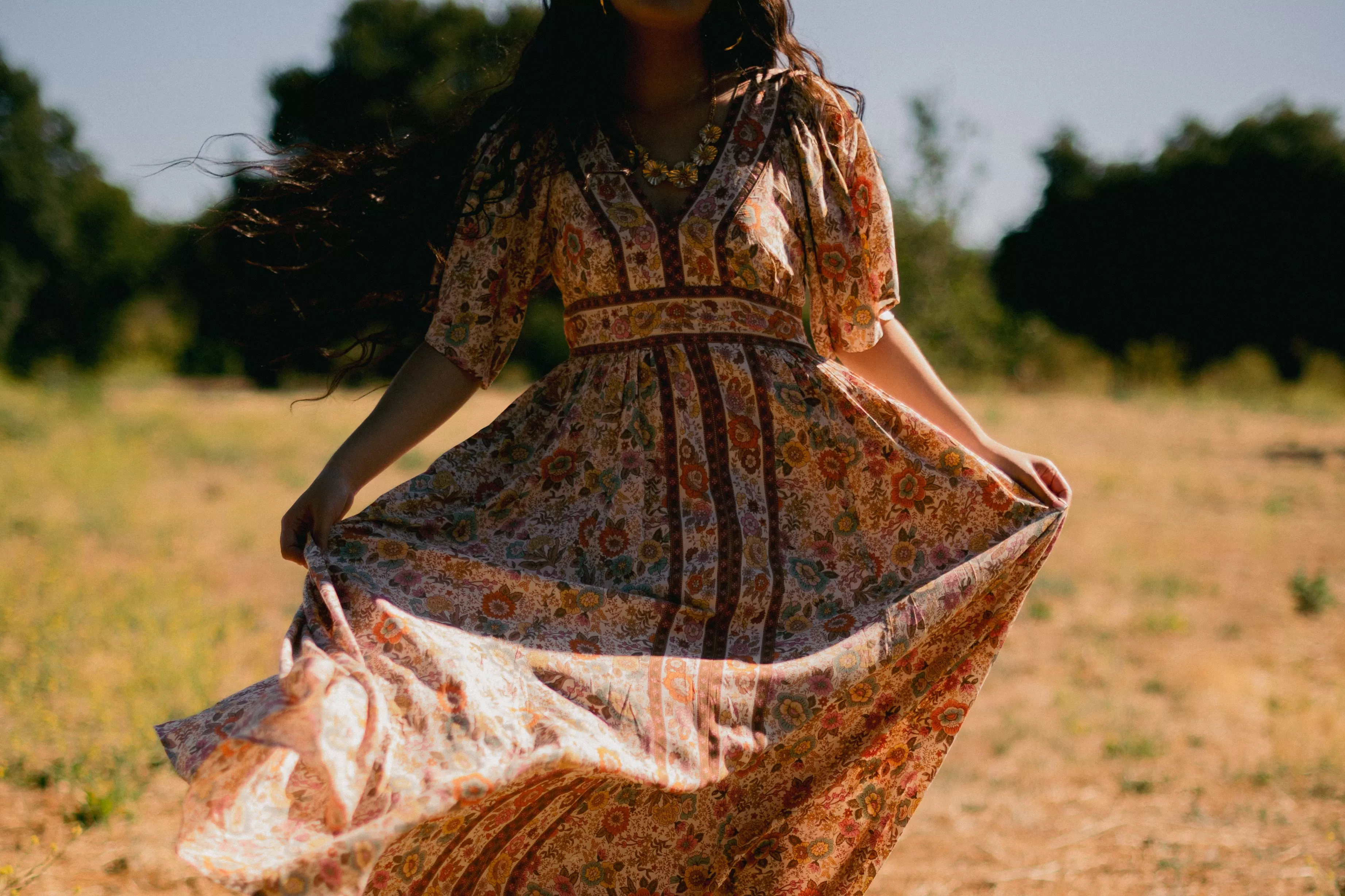 Swing and Sway Flowy Butterfly Sleeve Floral Dress - Clay/Multi