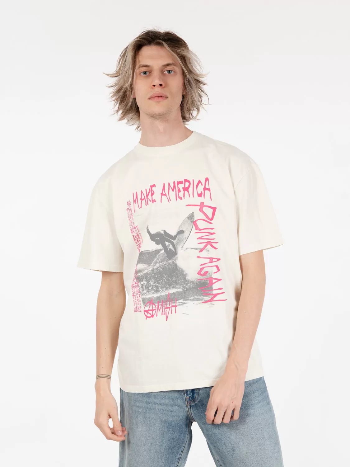 T-shirt jersey Punk Surf  off white / pink