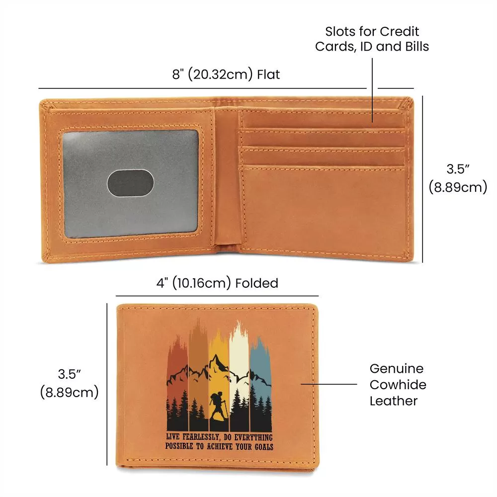 To Son Gift or Grandson Gift, Inspirational Graphic Leather Wallet, Mountain Hiker Live Fearlessly