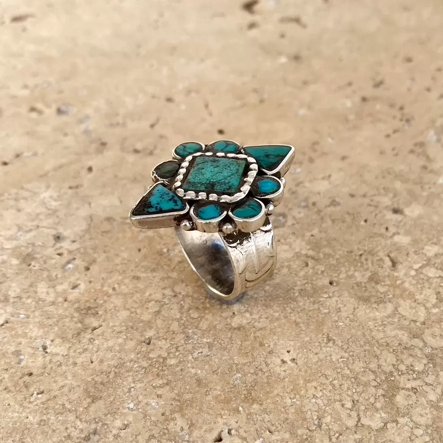 Turquoise Mosaic Ring Nepalese- Mojeka