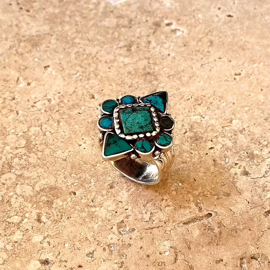 Turquoise Mosaic Ring Nepalese- Mojeka