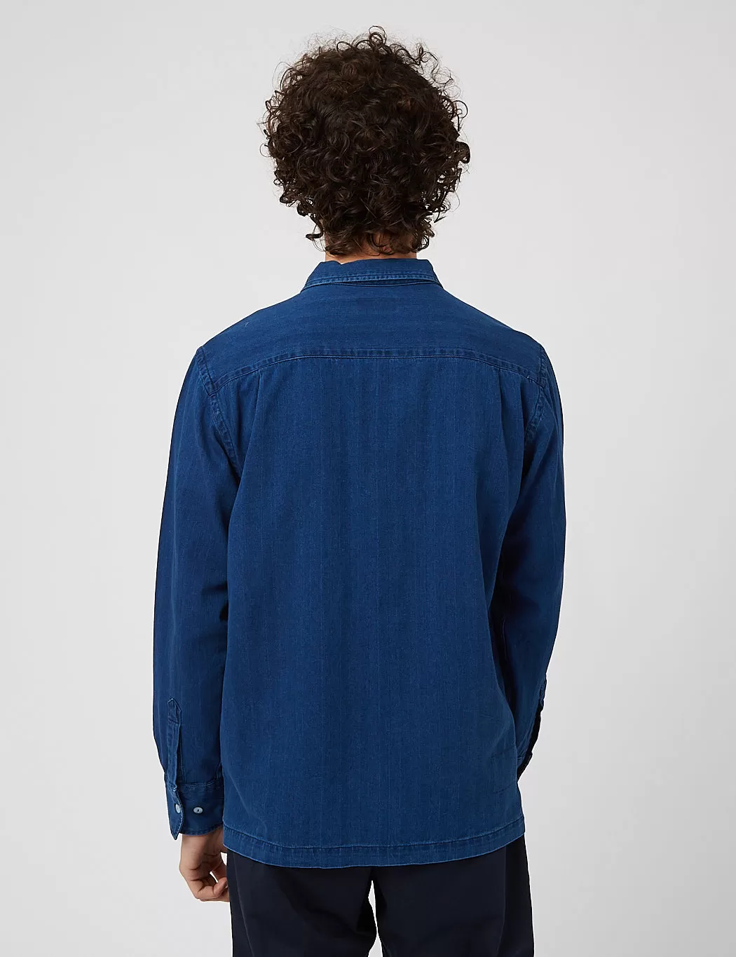 Universal Works Treck Shirt (Herringbone Denim) - Washed Indigo