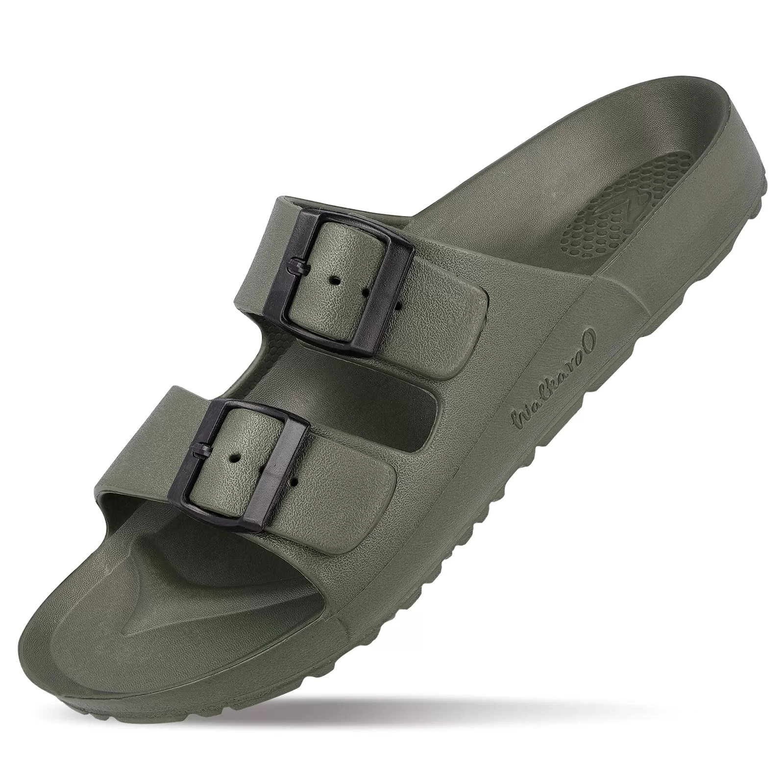 Walkaroo Men Slip On Slide Sandals  - WC4808 Olive Green