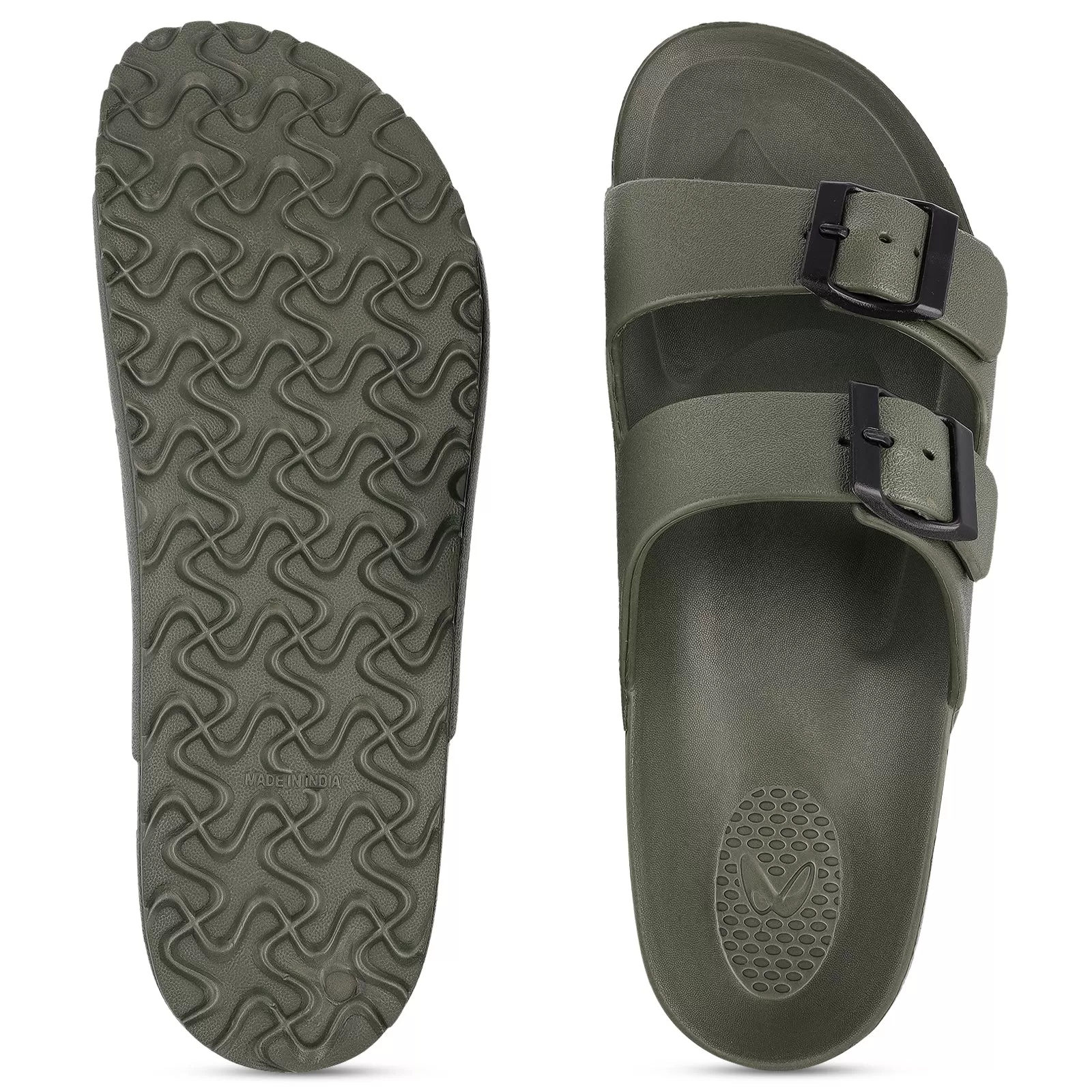 Walkaroo Men Slip On Slide Sandals  - WC4808 Olive Green