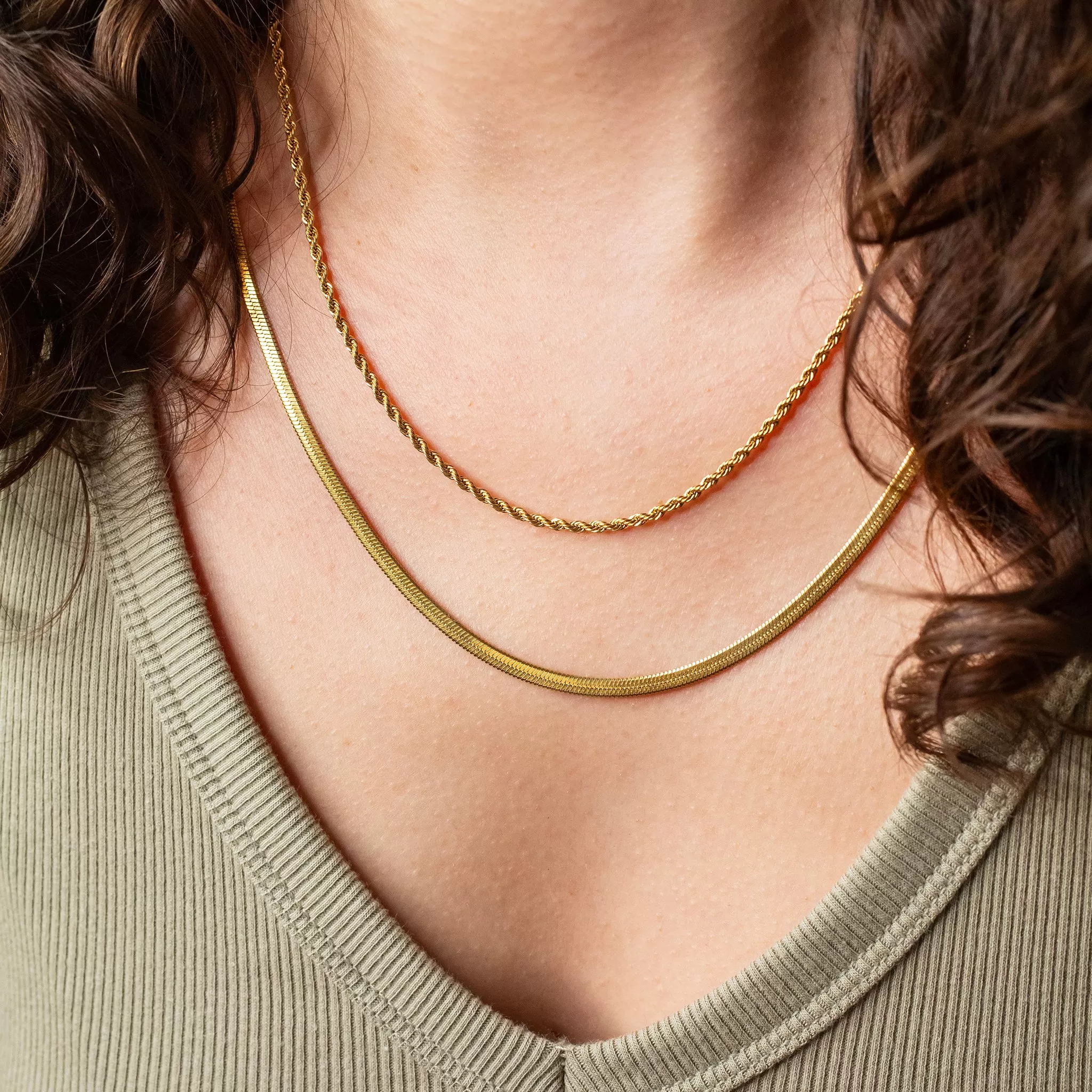 Waterproof Gigi Herringbone Chain Necklace