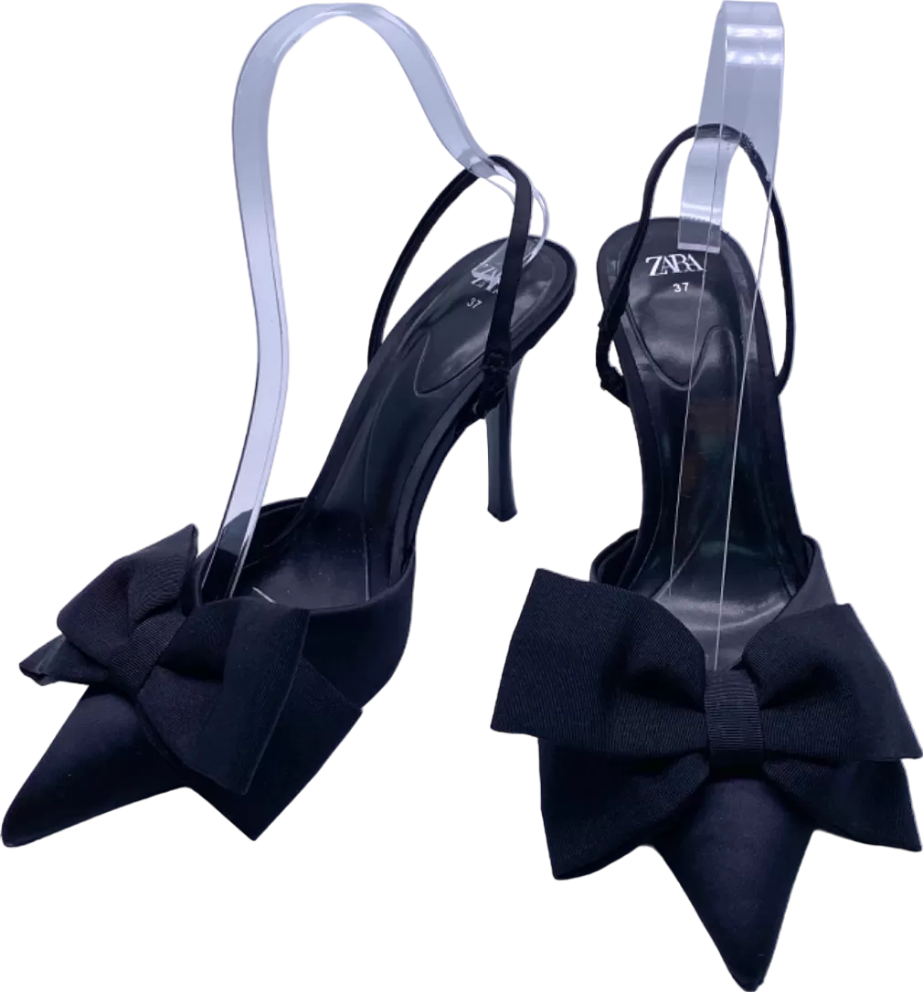 Zara Black Bow Detail Satin Heels UK 4