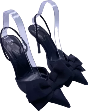 Zara Black Bow Detail Satin Heels UK 4