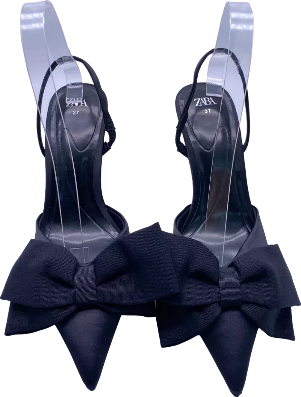 Zara Black Bow Detail Satin Heels UK 4