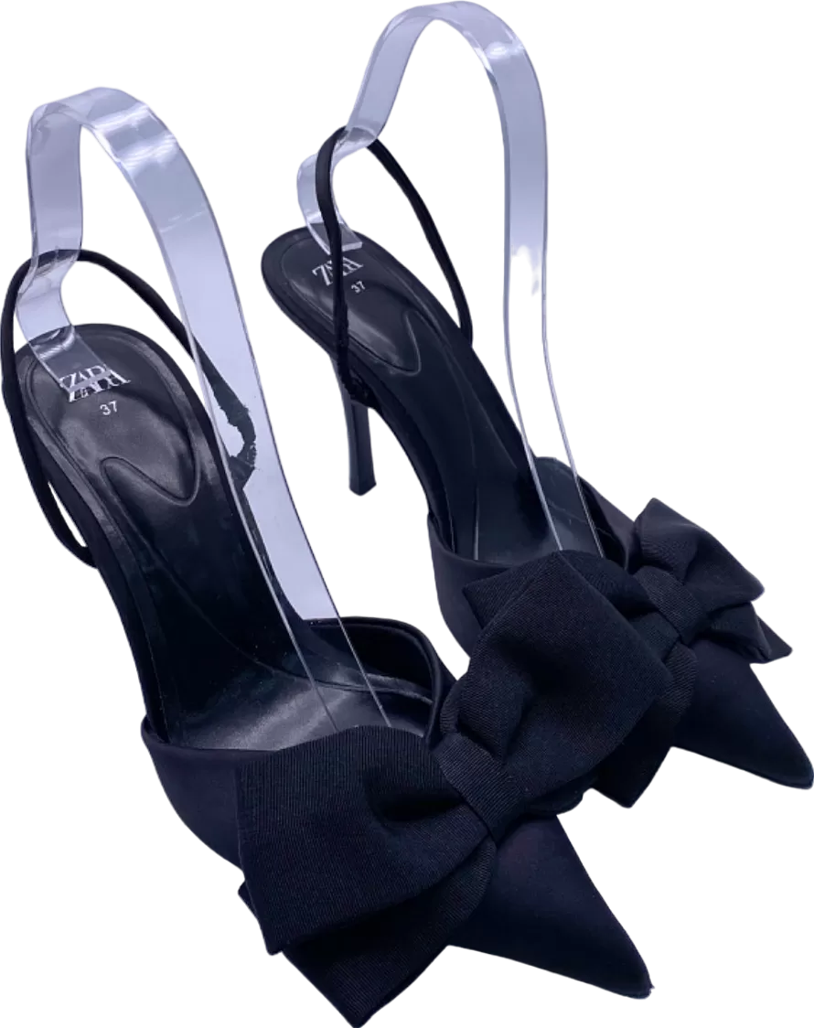 Zara Black Bow Detail Satin Heels UK 4